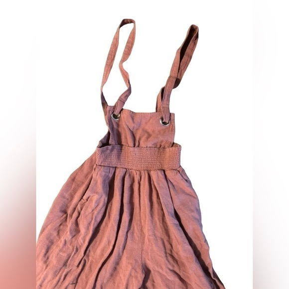 Very J Women’s Linen Blend Camel Brown Jumper Wide Leg Jumpsuit Size Small - Picture 4 of 11